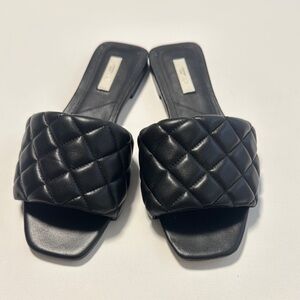 H&M Leather Premium Collection Quilted Sandals Size 39 Black